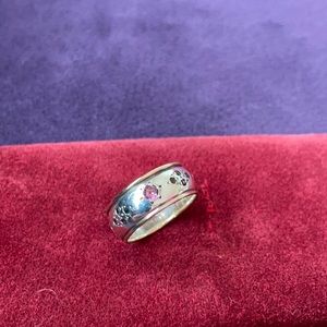 Silver Ring with 18K Gold, Rubies and Sapphires.